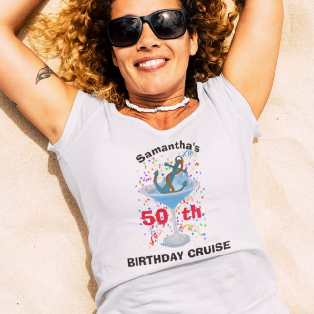 Personalized Birthday Cruise Cocktail Anchor T-Shirt (Creator Uploaded)