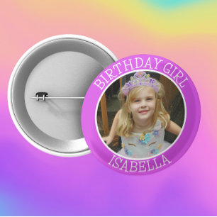 Personalized Birthday Girl   Name and Photo 6 Cm Round Badge