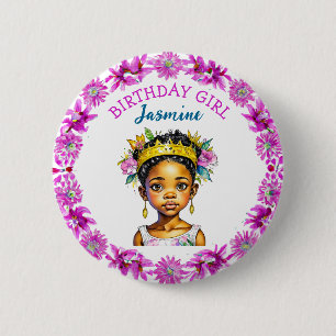 Personalized Birthday Girl Princess of Color 6 Cm Round Badge