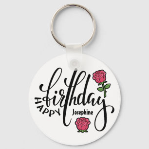 Personalized Birthday Pink Rose  Key Ring