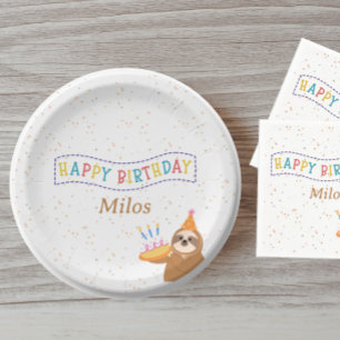 Personalized Birthday Plate Sloth Party Design