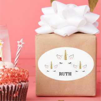 Personalized Birthday Unicorn Glitter Design with  Oval Sticker