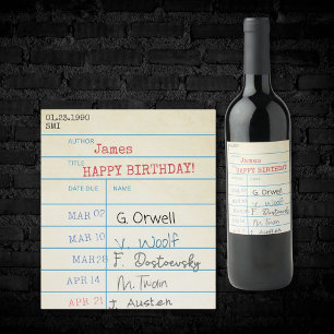 Personalized Birthday Vintage Library Card Wine Label