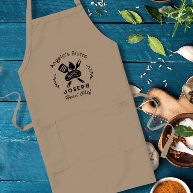 Personalized Bistro Chef with Utensil Graphic Long Apron (Creator Uploaded)