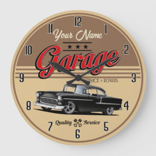 Personalized Black 1955 Car Garage Large Clock