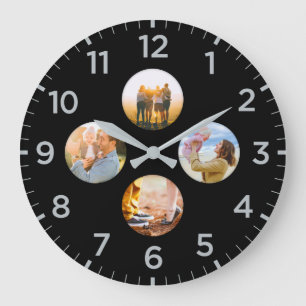 Personalized Black 4 Circle Photo Shadow Inlay Large Clock