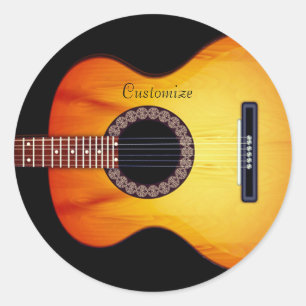 Personalized Black Acoustic Guitar Classic Round Sticker