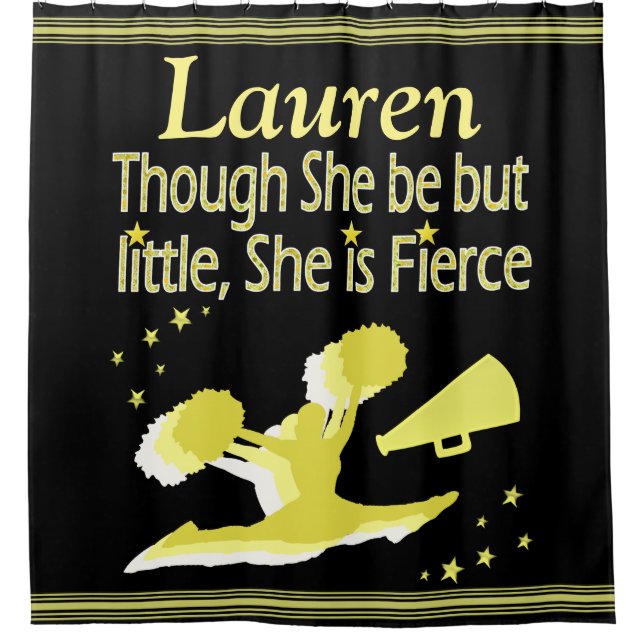 PERSONALIZED BLACK AND GOLD CHEER SHOWER CURTAIN (Front)