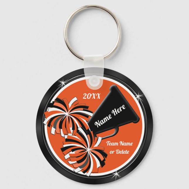 Personalized Black and Orange Cheerleading Gifts Key Ring (Front)