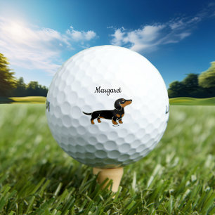 Personalized Black and Tan Smooth Hair Dachshund  Golf Balls