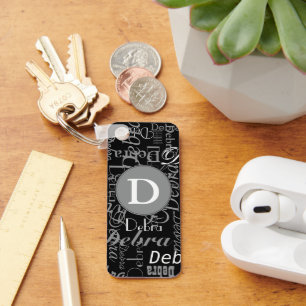 Personalized Black and White Circle Monogram Key Ring