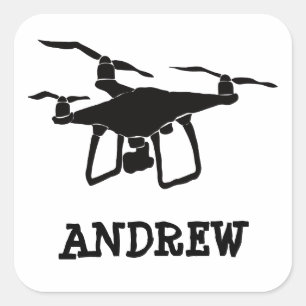 Personalized Black and White Drone Square Sticker