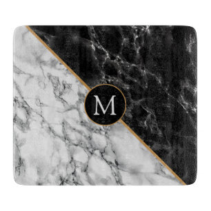 Personalized Black and White Marble Cutting Board