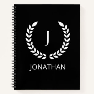 Personalized  Black And White  Monogram initials Notebook