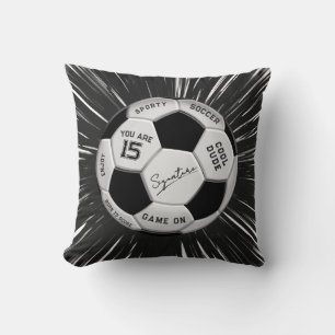 Personalized Black and White Soccer Ball Birthday Cushion