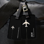 Personalized Black and White Travel Airplane Luggage Tag<br><div class="desc">Introducing our sleek and personalized Black Aviation Luggage Tag – the perfect travel accessory that combines style, functionality, and a touch of individuality. Designed for the discerning traveler, this luggage tag goes beyond the ordinary, ensuring your belongings stand out effortlessly at the bustling airport. The front side of the tag...</div>