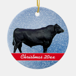 Personalized Black Angus and Snow Ceramic Tree Decoration