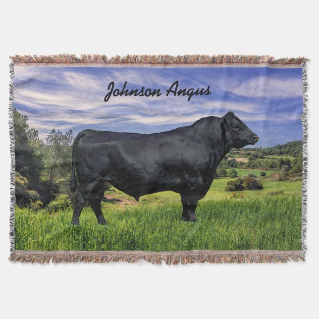 Personalized Black Angus Throw Blanket (Front)