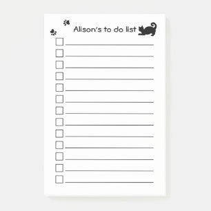 Personalized Black Cat Paw Print To Do List Post-it Notes
