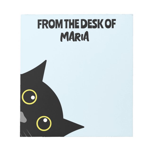 PERSONALIZED BLACK CAT PEEKING NOTE PAD STATIONERY (Front)