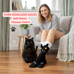 Personalized Black Cat Socks - Cats Custom Gift 