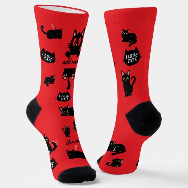 Personalized Black Cat Socks - Custom Cat Lover Gi (Angled)
