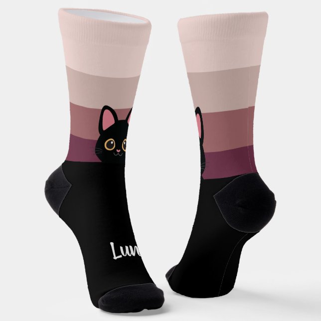 Personalized Black Cat Socks Custom Name Color (Angled)