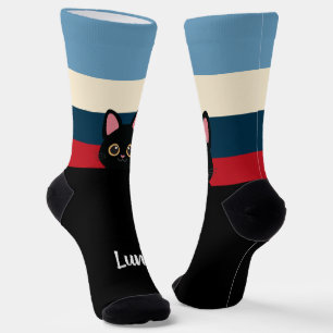 Personalized Black Cat Socks Custom Name Color