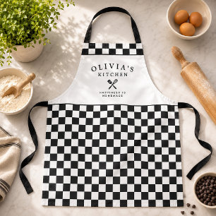 Personalized Black Checkered Kitchen Custom Name Apron