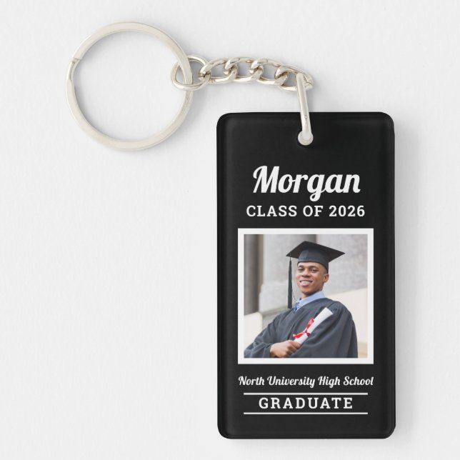 Personalized Black Class of 2026 Graduation Photo Key Ring (Front)