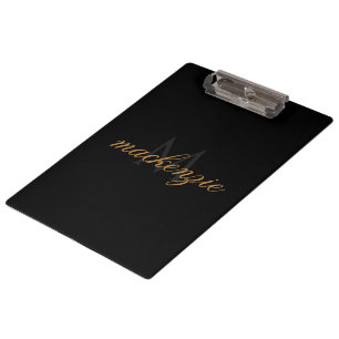 Personalized Black Clipboard with Name and Initial
