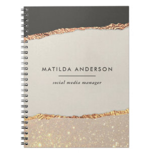 Personalized Black Cream Gold Glitter Faux Foil Notebook