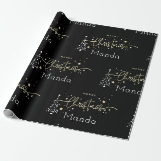 Personalized Black Elegant Script Merry Christmas Wrapping Paper