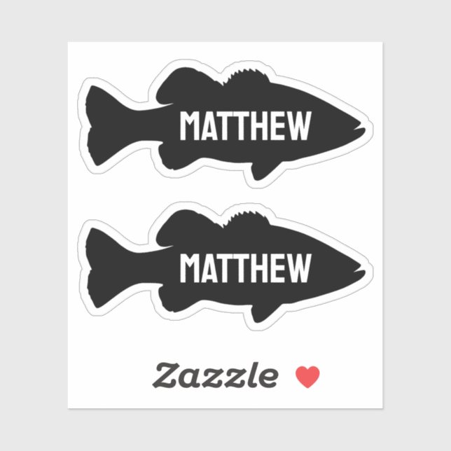 Personalized Black Fishing Bass Fish Name Sticker (Sheet)