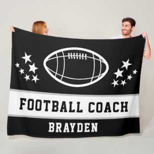 Personalized Black Football Coach Name Fleece Blanket