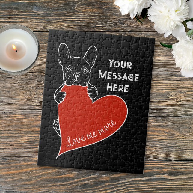 Personalized Black French Bulldog with a Red Heart Jigsaw Puzzle (Creator Uploaded)