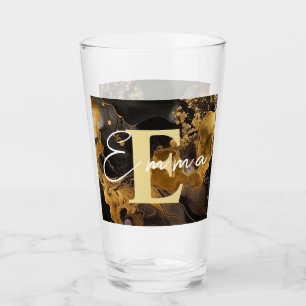 Personalized Black & Gold Alcohol Ink Glass