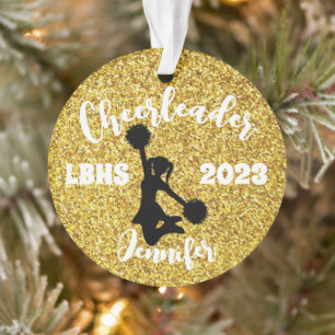 Personalized Black & Gold Cheerleading Ornament 