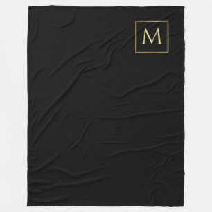 Personalized Black & Gold Elegant Trendy Monogram Fleece Blanket