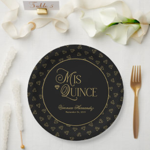 Personalized Black Gold Mis Quince Quinceanera  Paper Plate