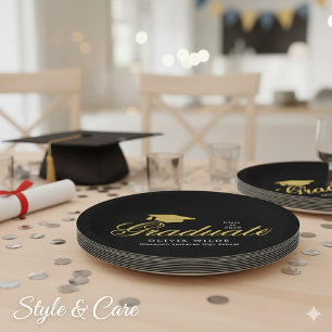 Personalized Black Graduation Celebration Party Paper Plate