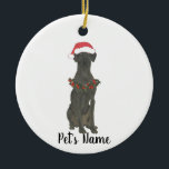 Personalized Black Great Dane Christmas Ceramic Tree Decoration<br><div class="desc">Make the nice list this year with a personalized Christmas ornament of your favorite little black great dane elf in a santa hat and red and green holly wreath! For the sweetest gifts,  pair it with a matching art print or another item from my black great dane collection!</div>