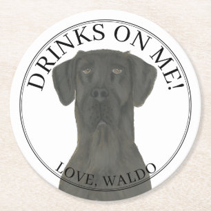 Personalized Black Great Dane Wedding  Round Paper Coaster