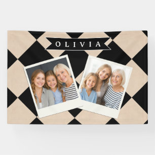 Personalized Black Harlequin Checkered Diamond Banner