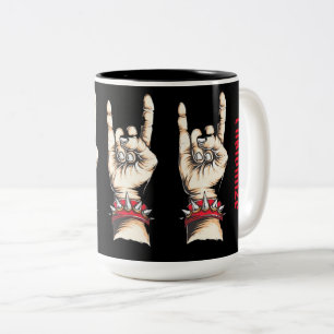 Personalized Black Horns Up Two-Tone Coffee Mug