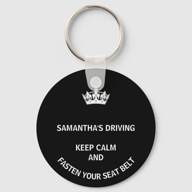 Personalized black Keep Calm girly driving Key Ring (Front)