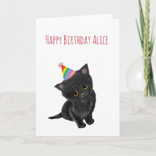 Personalized black kitten birthday card