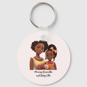 Personalized Black Mom and Daughter (7) Key Ring