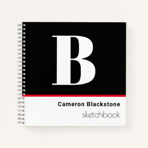 Personalized Black Mongrammed Sketch  Notebook
