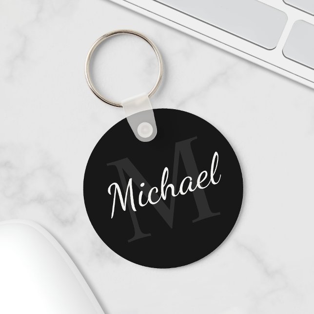 Personalized Black Monogram and Name Key Ring (Creator Uploaded)